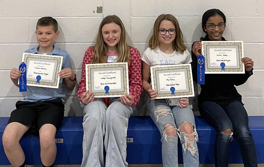 Mars Area Centennial School students (from left) Andrew Moravek, Londyn Szczypiorski, Mia Foley and Kristin Sadhu received special awards at the school’s 2024 Science Fair.